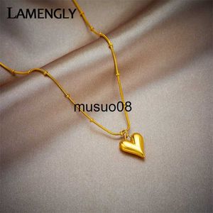 Pendant Necklaces LAMENGLY 316L Stainless Steel Gold Color Heart Pendant Necklace For Women New Trend Girls Clavicle Chain Jewelry Festive Gifts J230601