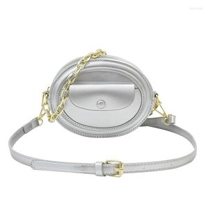 Kvällspåsar silver crossbody läder runda form kvinnor handväskor mode trend lätta damer axel pack m303