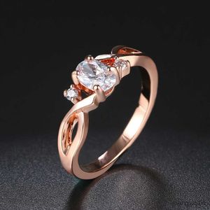 Ringas de banda Wedding for Women Mulheres Simples Wavy Shape Oval Cubic Rose Gold Color Party Gift Fashion Jewelry