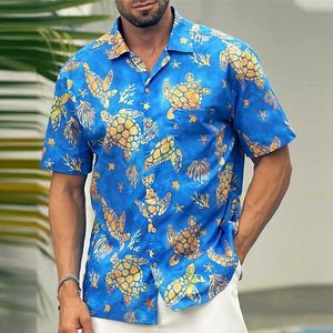 Herrskjorta sommar hawaiian skjorta flamingo grafiska tryck sköldpaddor vriddown utomhus gata korta ärmar tryck kläder linne sport mode streetwear designer