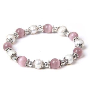 Perline Rosa Quarzo Pietra Perle Bianche Bracciale Perline Gioielli Fatti A Mano Donna Ragazza Elegante Regali Di Perle Braccialetti Consegna Goccia Dhyre