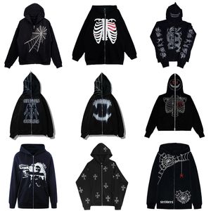 Men's Hoodies Sweatshirts Spider Web Skeleton Embellishment Hoodies Men/women Top Y2k Jackets Grunge American Fashion Zip Up Hoodie Sweatshirts 230531