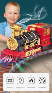 Электрический/RC Track Electric Рождественский поезда набор игрушек автомобильные железнодорожные дорожки паровой локомотив двигатель Diecast Model Образовательная игра для мальчиков для детей 230601