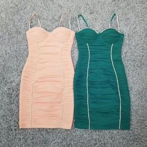 Casual Dresses 2023 Chic Green Pink Royal Blue Straps Beaded Sexy Strapless Women Wholesale Celebrity Party Bandage Robe