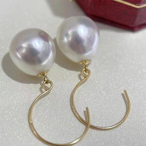 Dangle Earrings 18K Gold Vintage Drop 2023 Trend 10-11mm Nearly Round White Seawater Pearl Less Flaw Fine Jewelry For Women