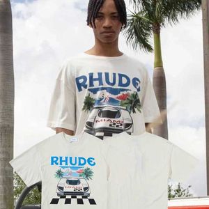 Rhude Miami Startline T-Shirt Formula Racing Print Hochwertige Männer Frauen Baumwolle Straße Lose Kurzarm Top 4yqw