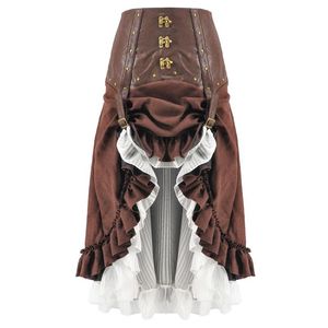 Skirt Victorian Brown & White Leather Adjustable Asymmetrical Ruffle Vintage Steampunk Sexy Skirt Gothic Clothing Women Ladies Skirts