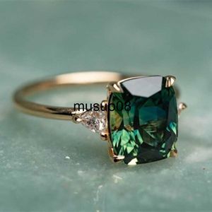 Band Rings Elegant Square Emerald Ring for Women Fashion Gold Color Inlaid Green Zircon Wedding Rings Bridal Engagement Jewelry J230602