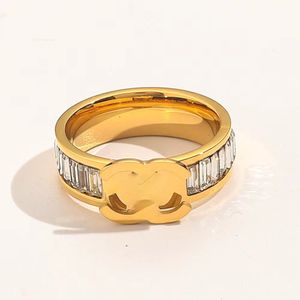 Luxury Design Square Zircon Double Letter CHANNEL Ring Stainless Steel Rings Wedding Jewelry for Lovers