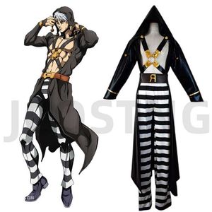 Trajes de anime Hot Anime JoJo's Bizarre Adventure Risotto Nero Conjunto completo Manto Calças Masculino Menino Festa de Halloween Cosplay Come Desempenho Uniforme Z0602