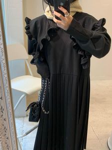 Casual Kleider Für Frauen Koreanische Lange Hülse Frauen Kleidung Stil Rand Große Revers Kleid Herbst/Winter Mode Kleidung