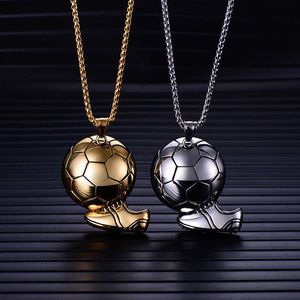 Colares com Pingente Chuteira de Futebol Moda Tênis Colar com Pingente de Bola de Futebol de Aço Inoxidável Corrente Colares para Homens Hip Hop Esportes Charme Jóias J230601