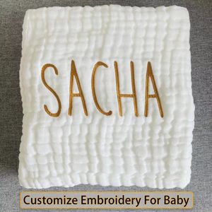 Cobertores Swaddling Blanket Customize Bebe Name 6 Layer Baby Bath Toalha Cotton Bed Organic Born Musseline Swaddle Quilt 230601