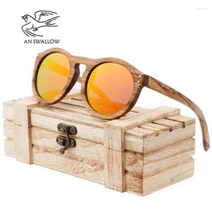 Gafas de sol 2023 de madera de cebra estilo Retro para hombres y mujeres con forma de vértebras redondas marco UV400 YellowLens Oculos Gafas