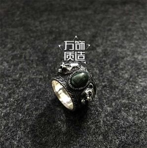 designer jewelry bracelet necklace high quality Sterling Old rattan Green Malachite head ring for men women