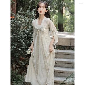 Vestidos casuais elegantes vestidos femininos chineses Hanfu design de moda vintage com decote em V antigo doce senhoras midi 2023 primavera verão
