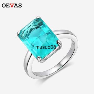 Band Rings Oevas 925 Sterling Silver 10*14mm Syntes Emerald Cut Paraiba Tourmaline Wedding Rings for Women Party Fine Jewel Gifts J230602