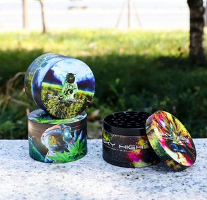 Smoking Pipes New 63mm cartoon printed four layer zinc alloy cigarette grinder