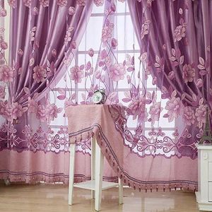 Simple modern European-style high-end sheer floral voile tulle rod pocket curtain fine window curtain drape valance Classic