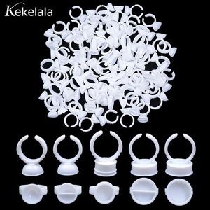 Brushes Kekelala 100PCS White Plastic Glue Ring Cups For Eyelashes Extension Microblading Pigment Holder Makeup Beauty Tools Supplier