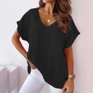 نساء Tshirt S5xl حجم القطن T قميص Khaki الأكمام قصيرة الأكمام للنساء الصيف الصيف الصلبة قمصان Vneck فضفاضة أبيض 230601