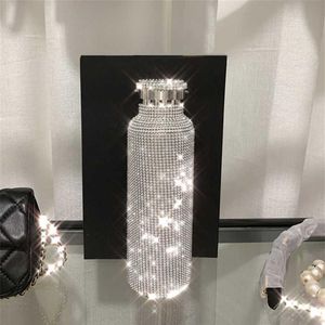 sparkling High-end Insulated Bottle Bling Stainless Steel Thermal Bottle Diamond Thermo Silver Water Bottle with Lid 220108269T