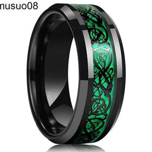 Anelli di fascia ad anello di design classici da 8 mm di anelli da matrimonio in tungsteno nero da 8 mm a doppio scanalatura a bordo smusso di mattoni smusso di cumulo inossidabile per uomo Fashion 575