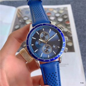 High quality mens watch leather strap all dial work wristwatches chronograph quartz watches sport militray wristwatch waterproof montre de luxe Father's Day Gifts