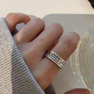 Cluster Rings Silvology Real 925 Sterling Silver Letter Graffiti For Women Vintage Do The Old Industrial Style Korea Punk Jewelry