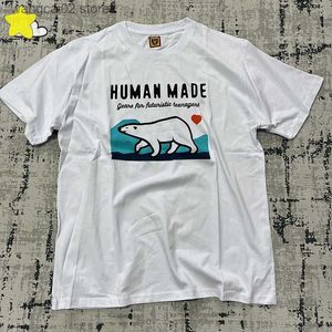Men's T-Shirts Human Made T-shirts Men Women Summer Black White Short Sleeve Breathable Cartoon Polar Bear Printing Casual Couple Top Tees T230602