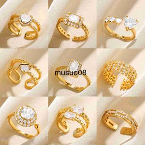 Band Rings Zircon Wedding Rings For Women Gold Color Square Heart Adjustable Stainless Steel Ring Fashion Party Jewelry Gift Free Shipping J230602