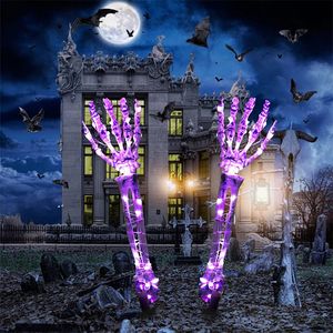 Decorazioni luminose di Halloween, paletti del braccio dello scheletro della luce solare, 40 LED bianco caldo 8 modalità luci impermeabili, illuminano la festa di casa Cortile Horror Decorazioni da giardino