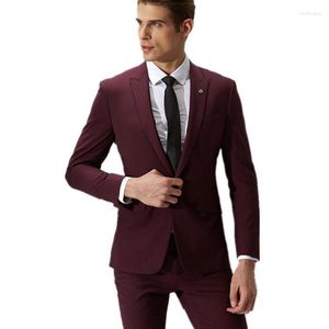 Erkekler Moda Erkekler Şarap Kırmızı Damat Takım Erkekler İnce Sağlıklı Erkek Düğün Özel (Ceket ve Pantolon) için Bir Düğme