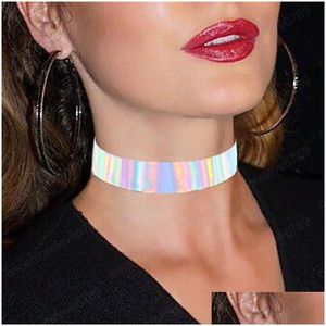 Chokers Laser Reflect Rainbow Choker Naszyjnik Y Kobiety Naszyjniki Modna biżuteria szyi łańcuchy opaska zrzucanie wisiorki Dhcxu