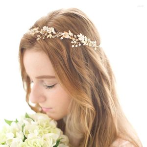 Fermagli per capelli QYY Fiore Perle d'acqua dolce Copricapo da sposa Fasce Accessori da sposa Diademi da sposa fatti a mano Corona per le donne