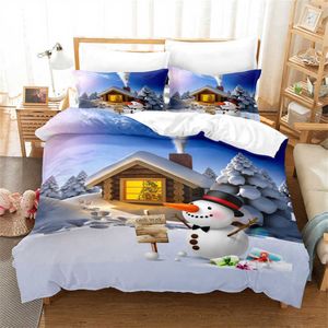 Conjuntos de cama Conjunto de boneco de neve fofo capa de edredon Papai Noel King Colcha Azul Decorativo de Natal Quarto Infantil Cama de Hotel L221025