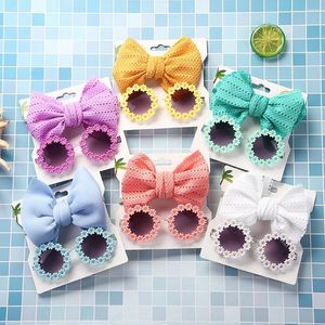 Acessórios para o cabelo 2 pçs/lote Crianças Meninas Óculos de Sol Com Tiara Conjunto Desenhos Animados Brinquedos Arco Nylon Headwear Crianças Girassol Óculos Festa Decoração