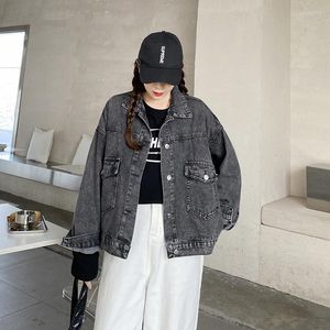 Женские куртки 2023 Весеннее дым -серый женский жареный ретро -ретро Гонконг в стиле джинсовая куртка топ