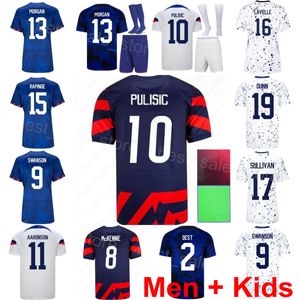 국가 대표팀 축구 15 메간 라피 노지 유니폼 세트 10 기독교 펄리 틱 13 Alex Morgan 8 Weston McKennie 3 Walker Zimmerman 21 Timothy Weah Football Kits 남자 아이들