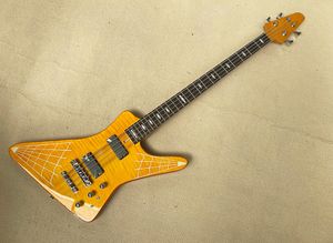 4 Strings Brown Electric Bass Guitar with 24 Frets Neck Through Body Flame Maple Veneer Can be Customized