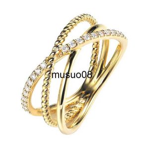 Band Rings Huitan Süslü Çapraz Tasarım Kadın Yüzükleri Düğün için Altın Renk Moda Çok yönlü kadın Aksesuarlar Kübik Zirkonya Takıları J230602