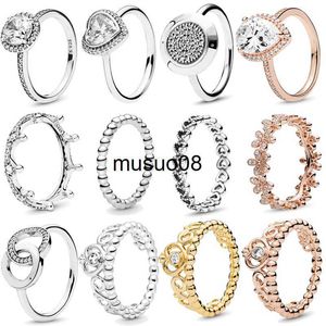 Band Rings Authentic 925 Sterling Silver Princess Tiara Crown Sparkling Love Heart CZ Rings for Women Engagement Jewely Jubileum J230602