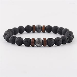 Strand Natural Lava Stone Beads Healing Balance Chakra Charm Armband Träbön färgad för kvinnliga män smycken