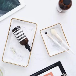 Pratos Nordic Luxury Marble Phnom Penh Retangular Ceramic Dinner Fruit Salad Plate Jewelry Storage Tray Tableware Decoration