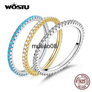 Band Rings WOSTU Genuine 925 Sterling Silver Simple Geometric Round Single Stackable Finger Rings For Women Engagement Jewelry CQR066 J230602