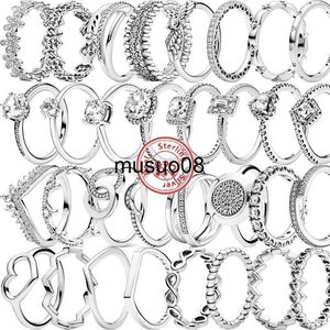 Band Rings Authentic 925 Sterling Silver Crown Heart Flower Wing Clear Zircon Sparkling CZ Pantaro Rings for Women Jewelry Jubileum J230602