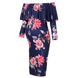 Vestidos para Grávidas Roupas de Manga Longa Ombros com Folhos Moda Grávidas G220602