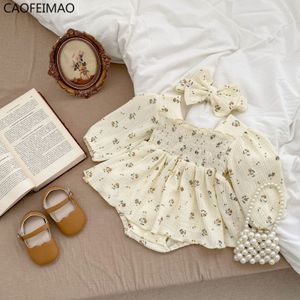 의류 세트 Caofeimao Baby Bodysuits Floral Girls Infant Linen Brockyable Closting 편안한 간단한 230601