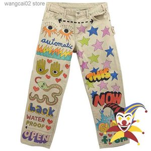 Pantaloni da uomo Disegnati a mano Cartoon modello Cargo Pantaloni Uomo Donna High Street Vintage Pantaloni a righe dritte T230602