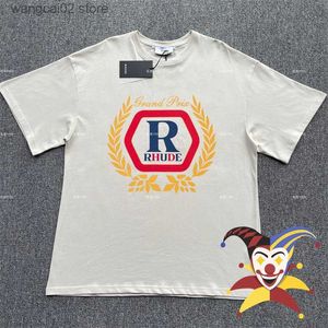 Camisetas Masculinas Rhude Vintage Wheat Ear Print T-Shirt Masculino Feminino Melhor Qualidade Camiseta Oversized Top T230602